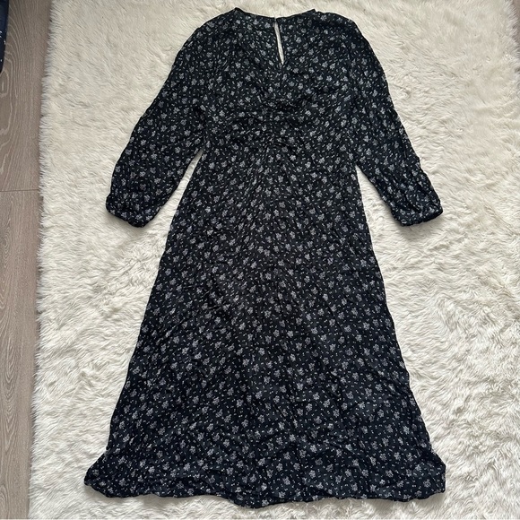 Madewell Dress Ruched Midi V-neck Long Sleeve Floral True Black 2 - Picture 4 of 14